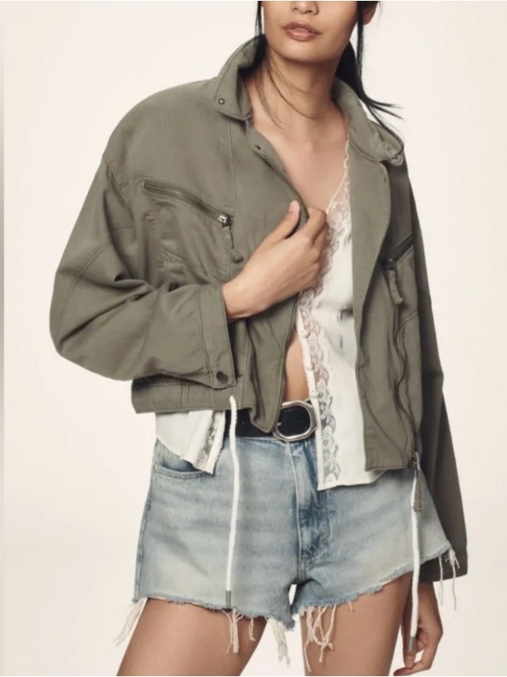 Anthropologie Olive Utility Cropped Jacket